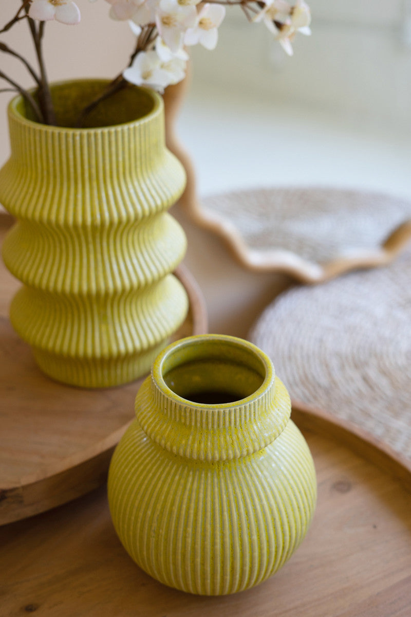 Set of 3 Yellow Ceramic Vases