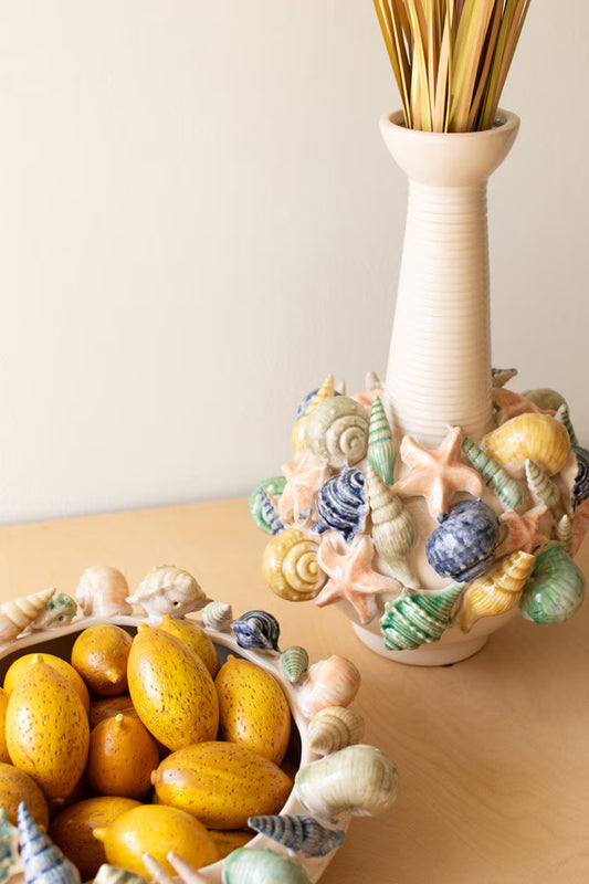 Ceramic Seashell Vase & Bowl