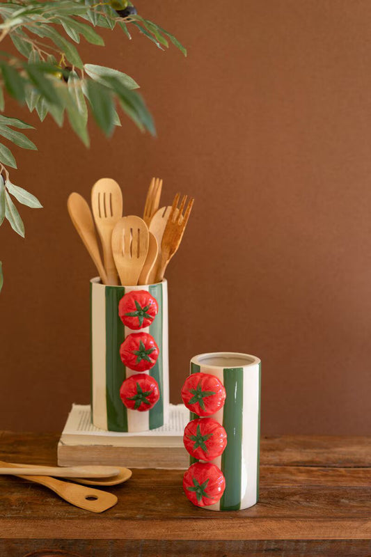 Tomato Stripe Ceramic Vases, Set of 2 | Decorative Table Vases