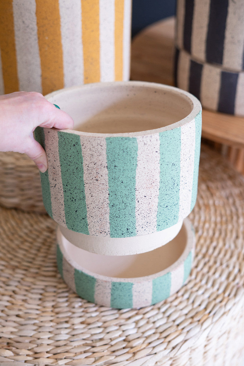 Striped Clay Planters with Trays, Set of 3 | Indoor Planters