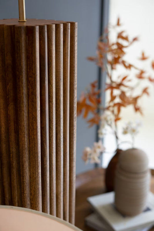 Natural Wooden Spindles Lamp with Fabric Shade