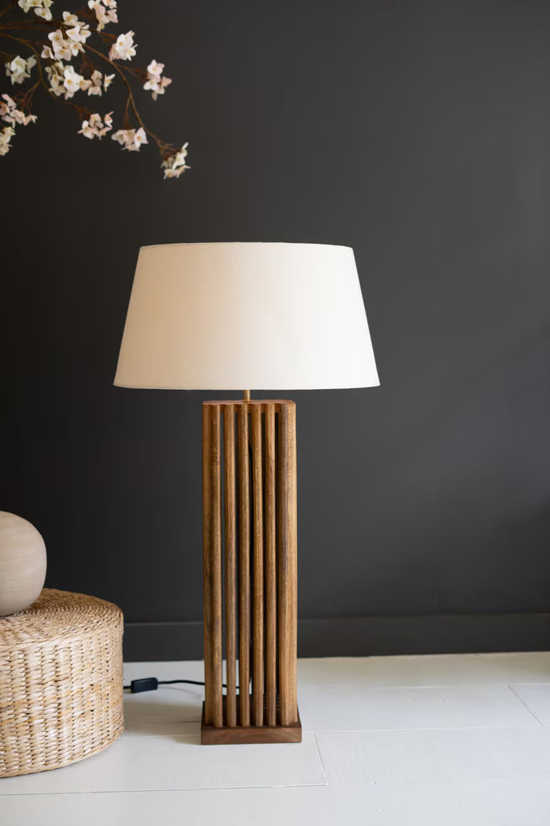 Natural Wooden Spindles Lamp with Fabric Shade