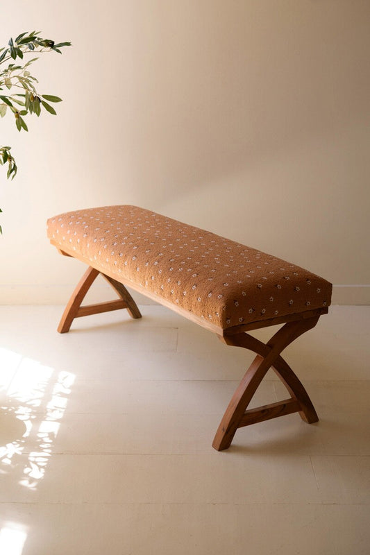 Bouclé Upholstered Bench with Flower Detail | 52"