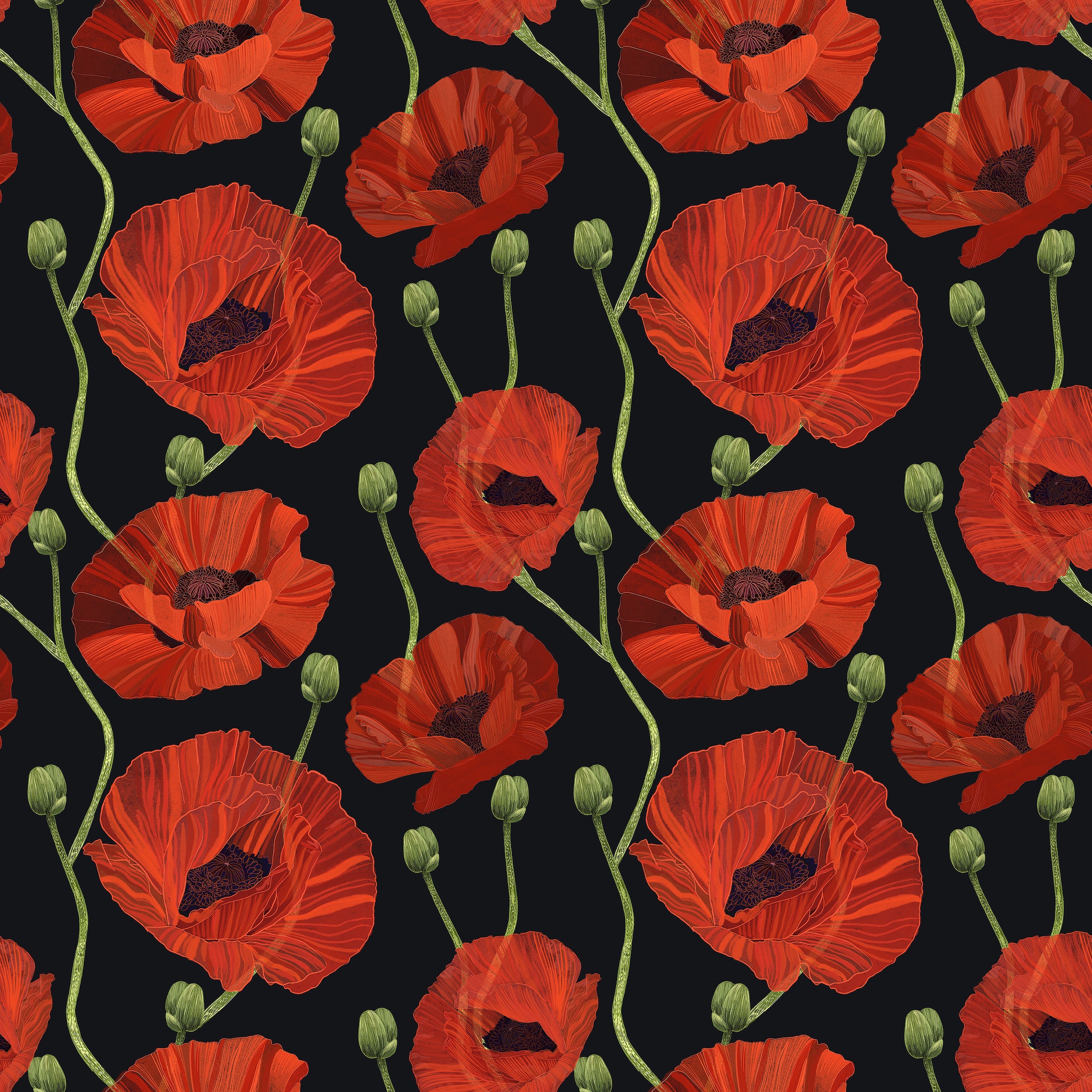 Blooming Poppies | Peel and Stick | Fabric Wallpaper