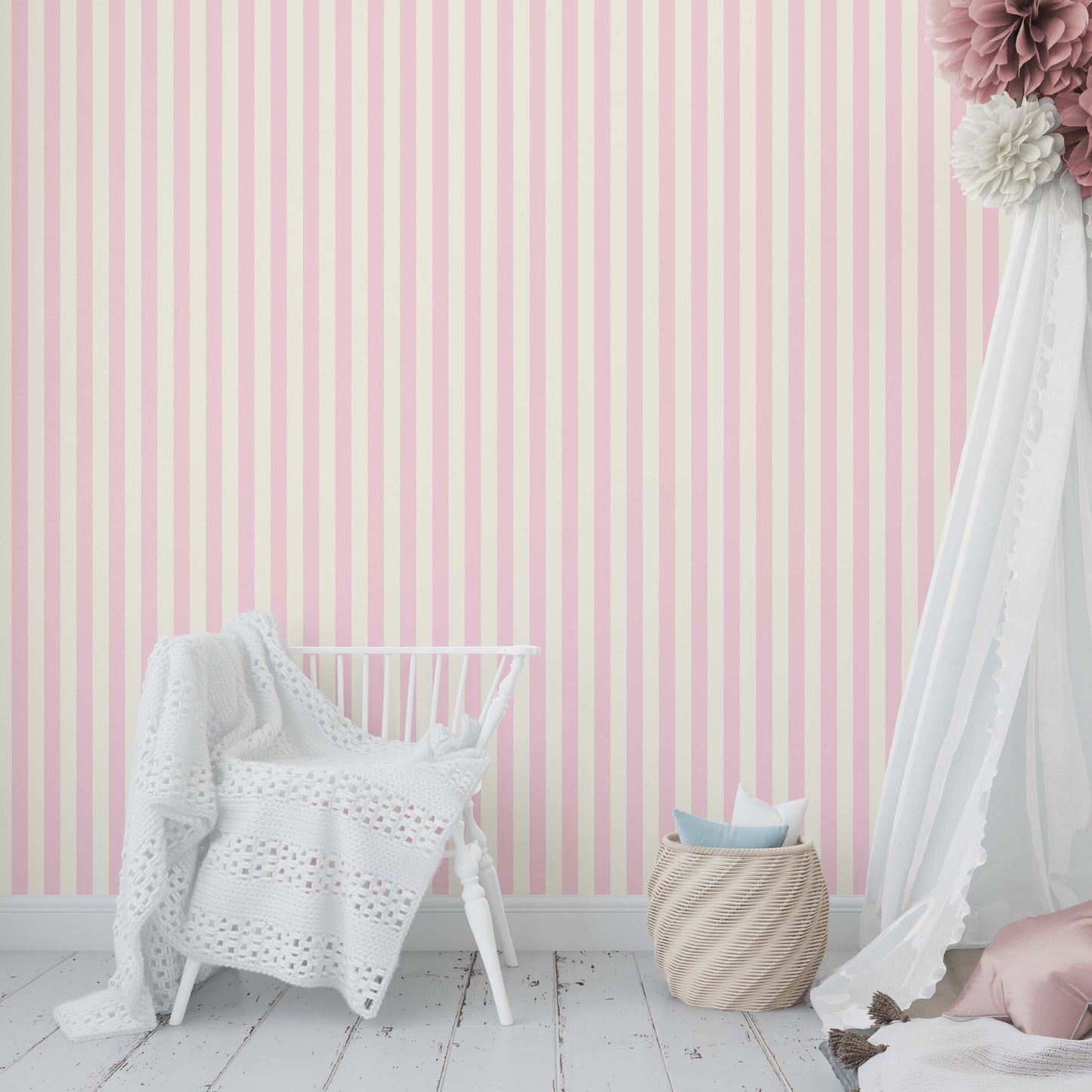 Pink Striped | Peel and Stick | Fabric Wallpaper