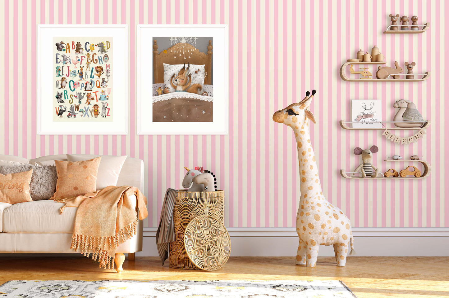 Pink Striped | Peel and Stick | Fabric Wallpaper