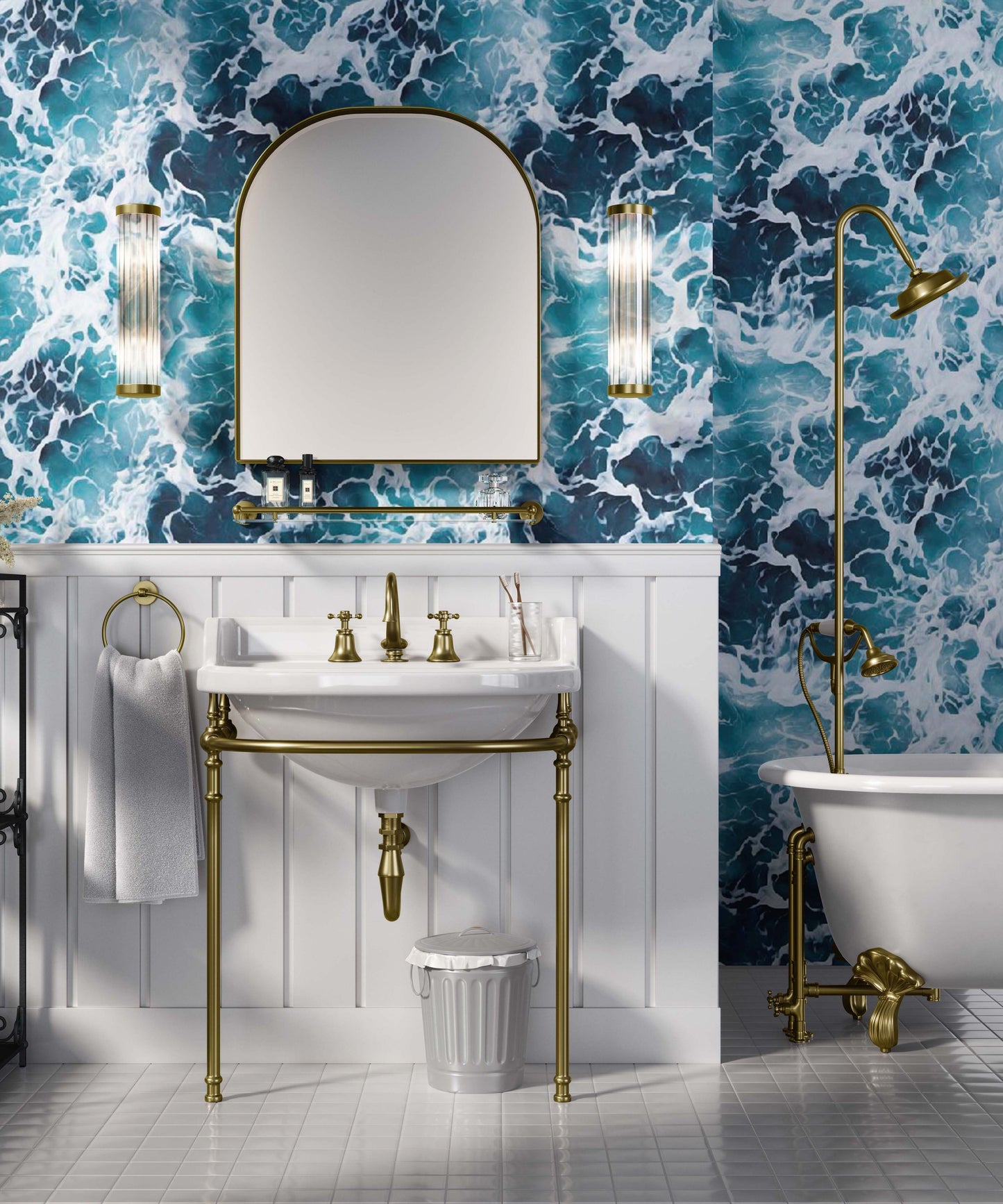 Ocean Sea Foam | Luxe Traditional Wallpaper