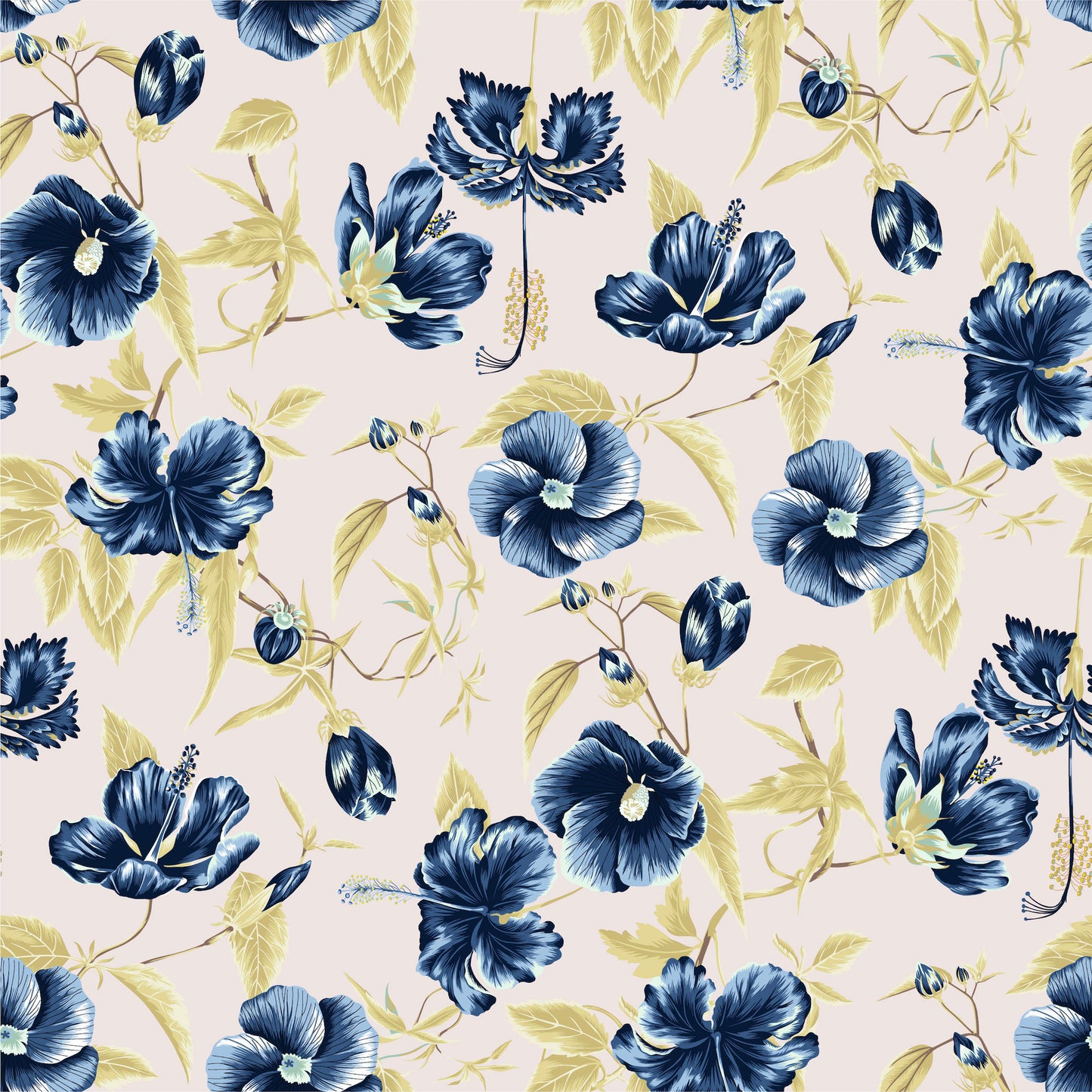 navy blue and gold hibiscus flower wallpaper removable peel and stick