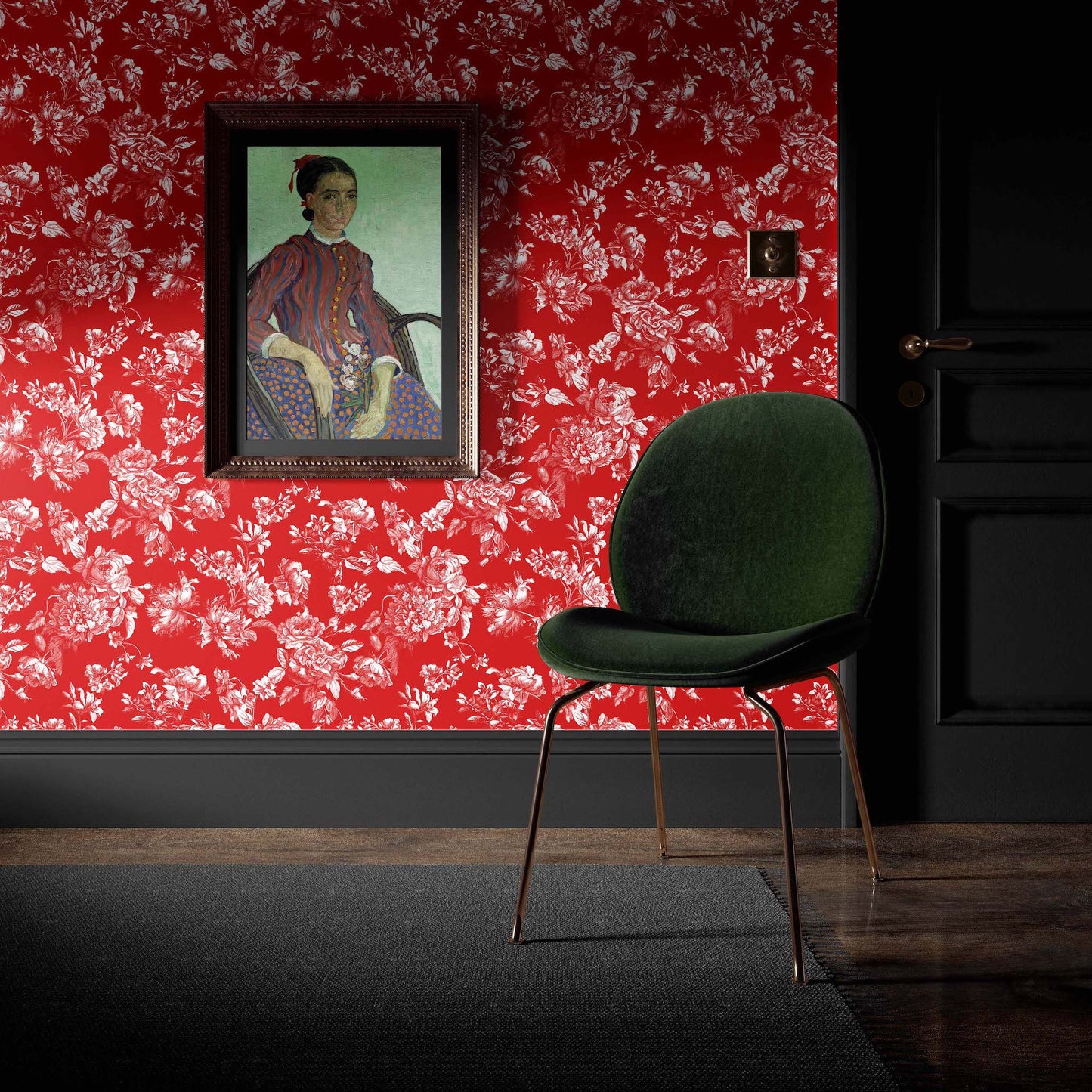 Scarlet Toile | Peel and Stick | Fabric Wallpaper