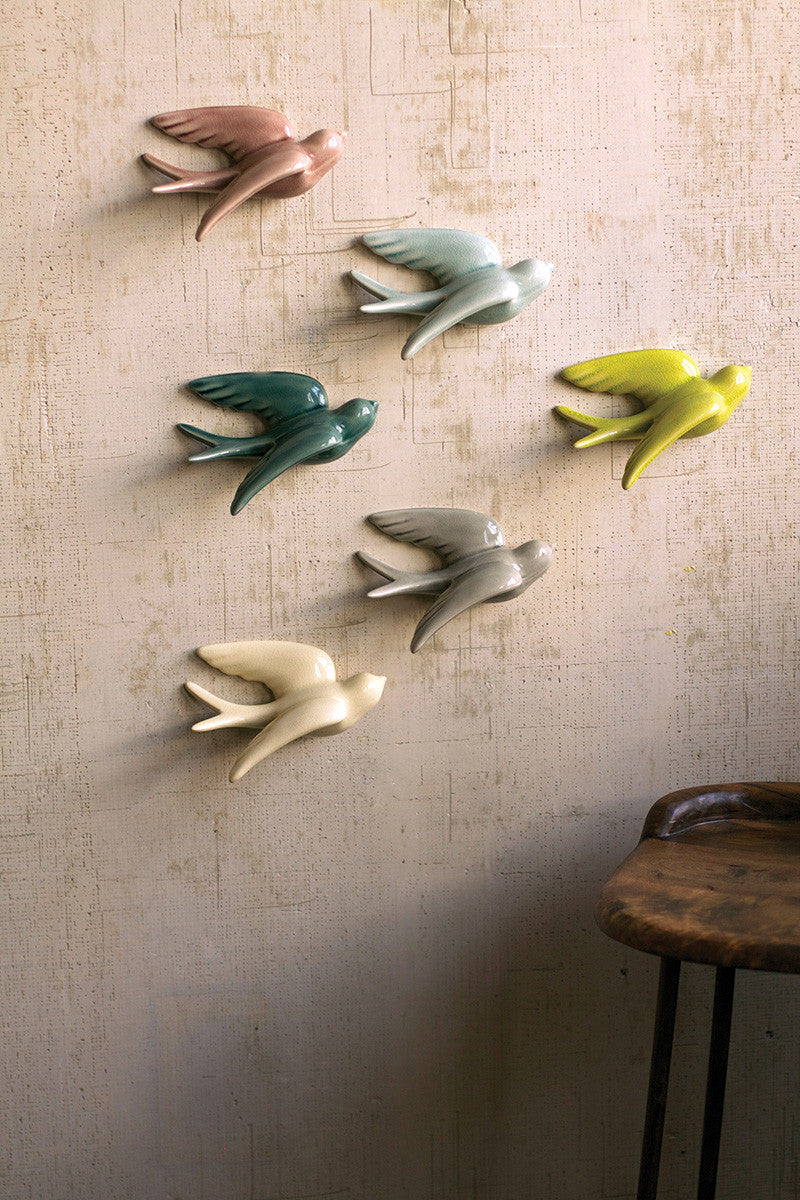 Colorful Glazed Clay Swallow Wall Art – Set of 6 (Back in stock mid-Sep)