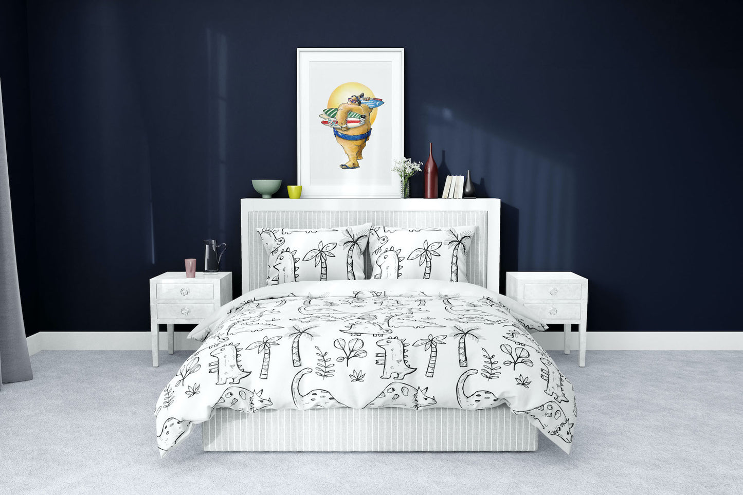 kids black and white simple dinosaur beach cotton bedding duvet