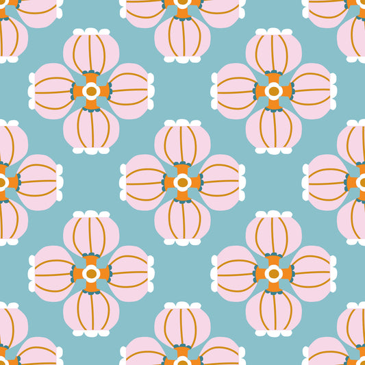 pink floral kids/girls peel and stick fabric wallpaper