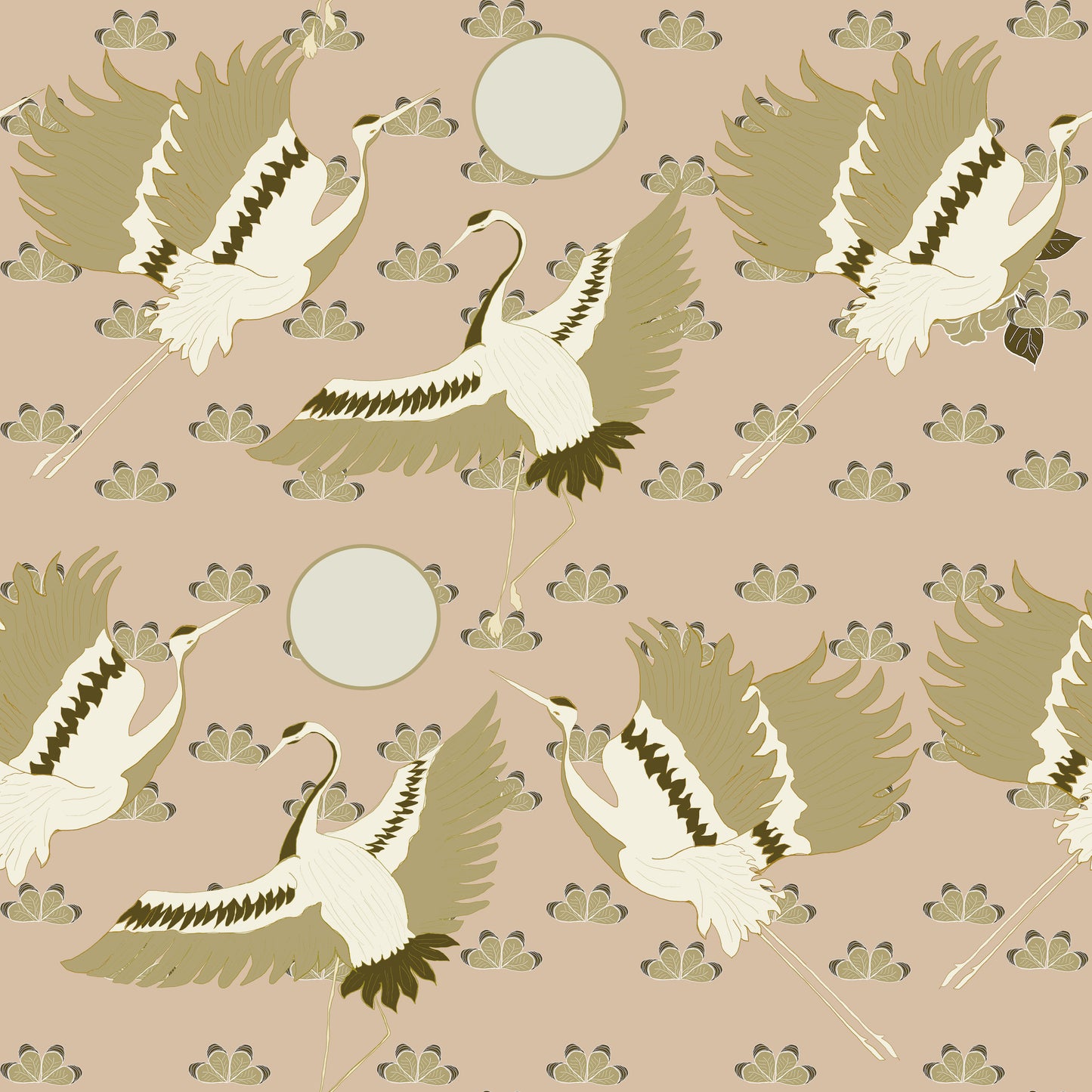 Japanese swan dusty rose and gold wallpaper removable peel and stick