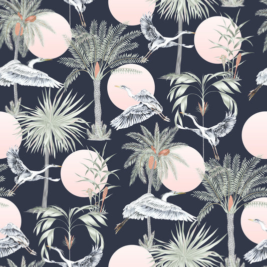 tropical sunset and bird blue wallpaper removable peel and stick