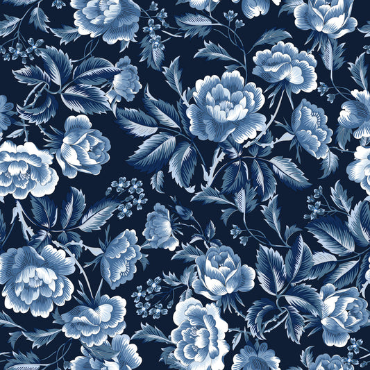 blue denim roses peel and stick removable fabric wallpaper
