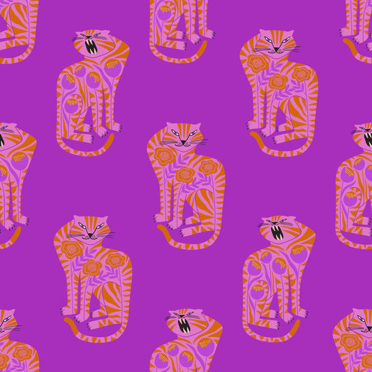 folk art cat purple peel and stick removable wallpaper