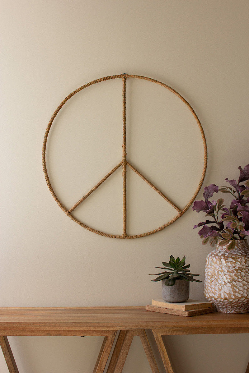 Iron & Seagrass Peace Sign Wall Hanging