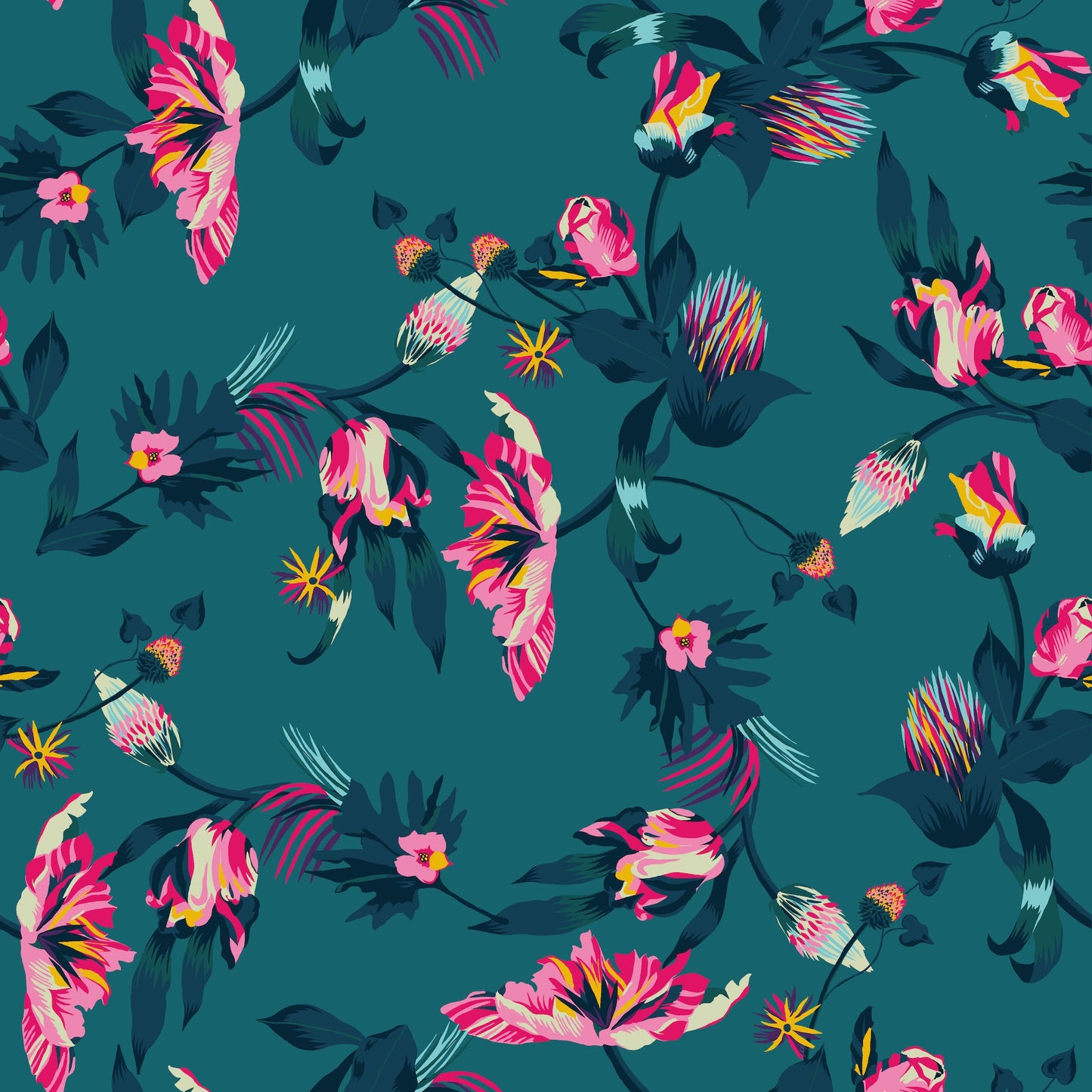 teal modern floral peel and stick removable fabric wallpaper