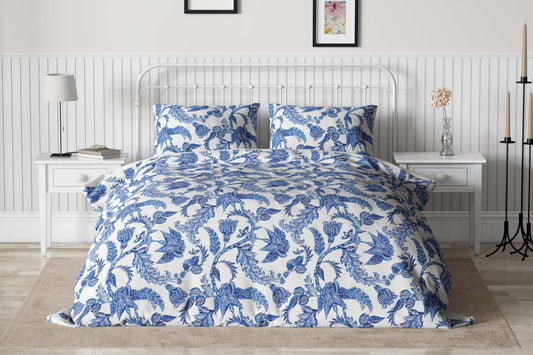 Royal blue batik bedding, cotton duvet set with matching shams