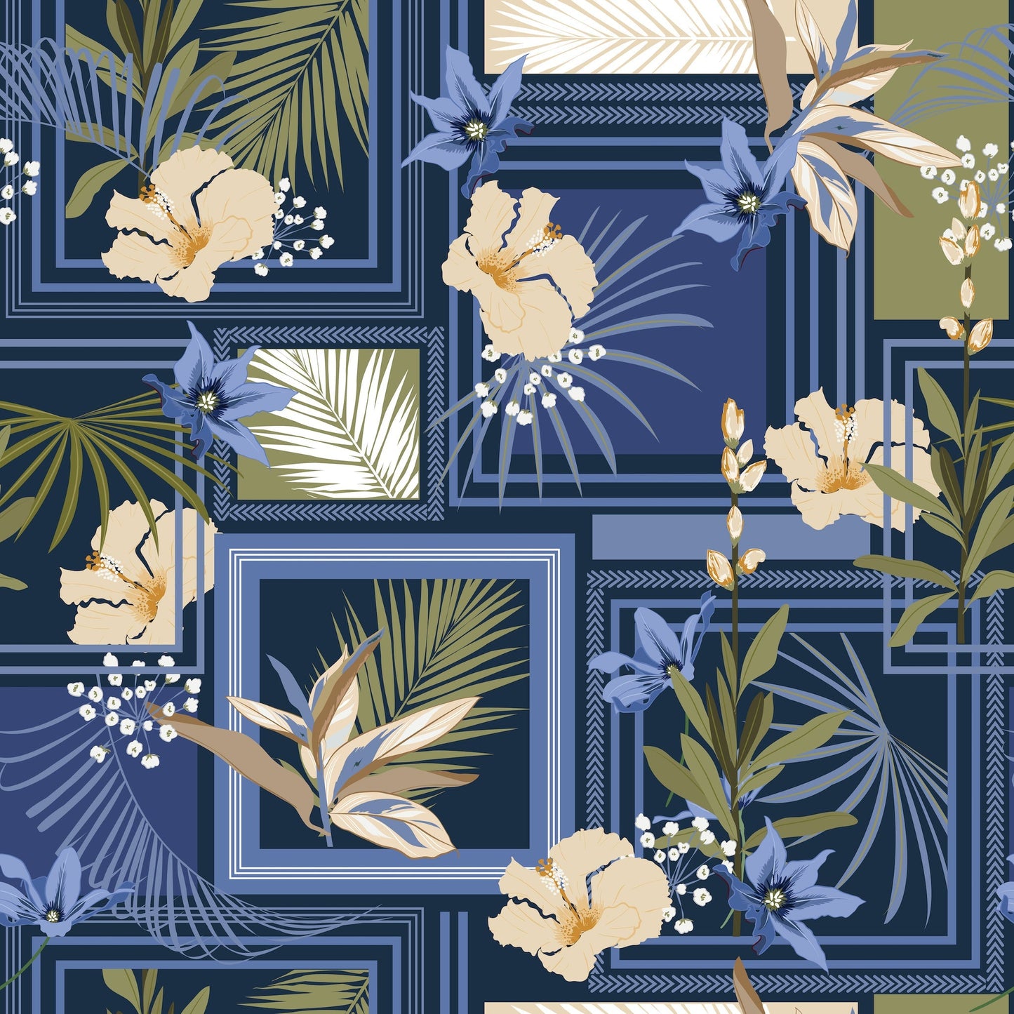 blue tropical modern peel and stick fabric wallpaper