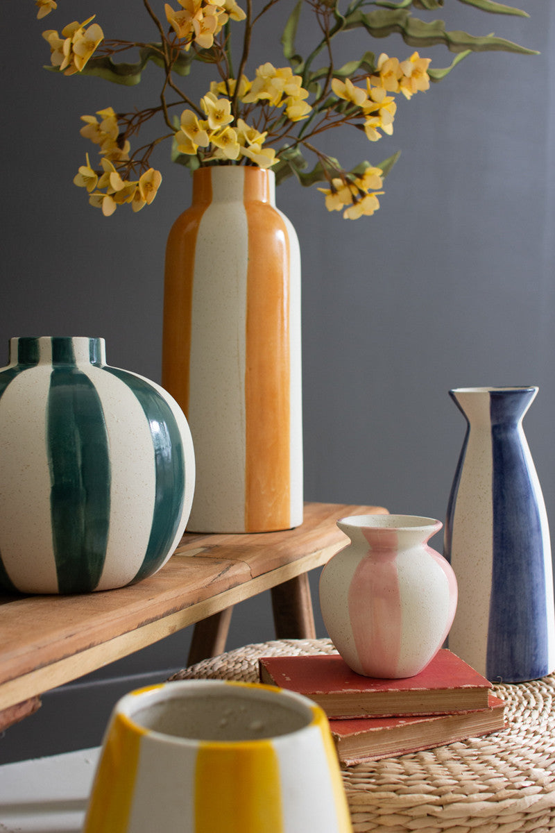 Set of 5 Colored Ceramic Striped Vases