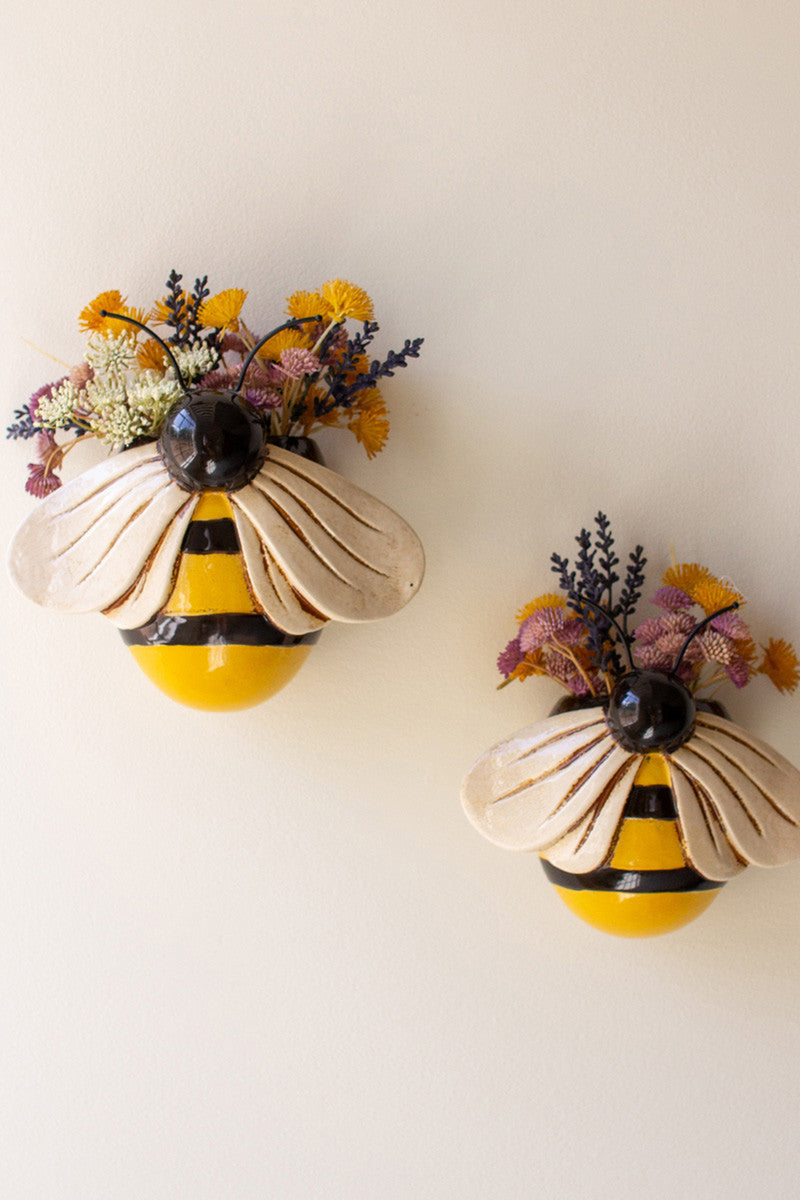 Ceramic Bee Wall Planters, Set of 2