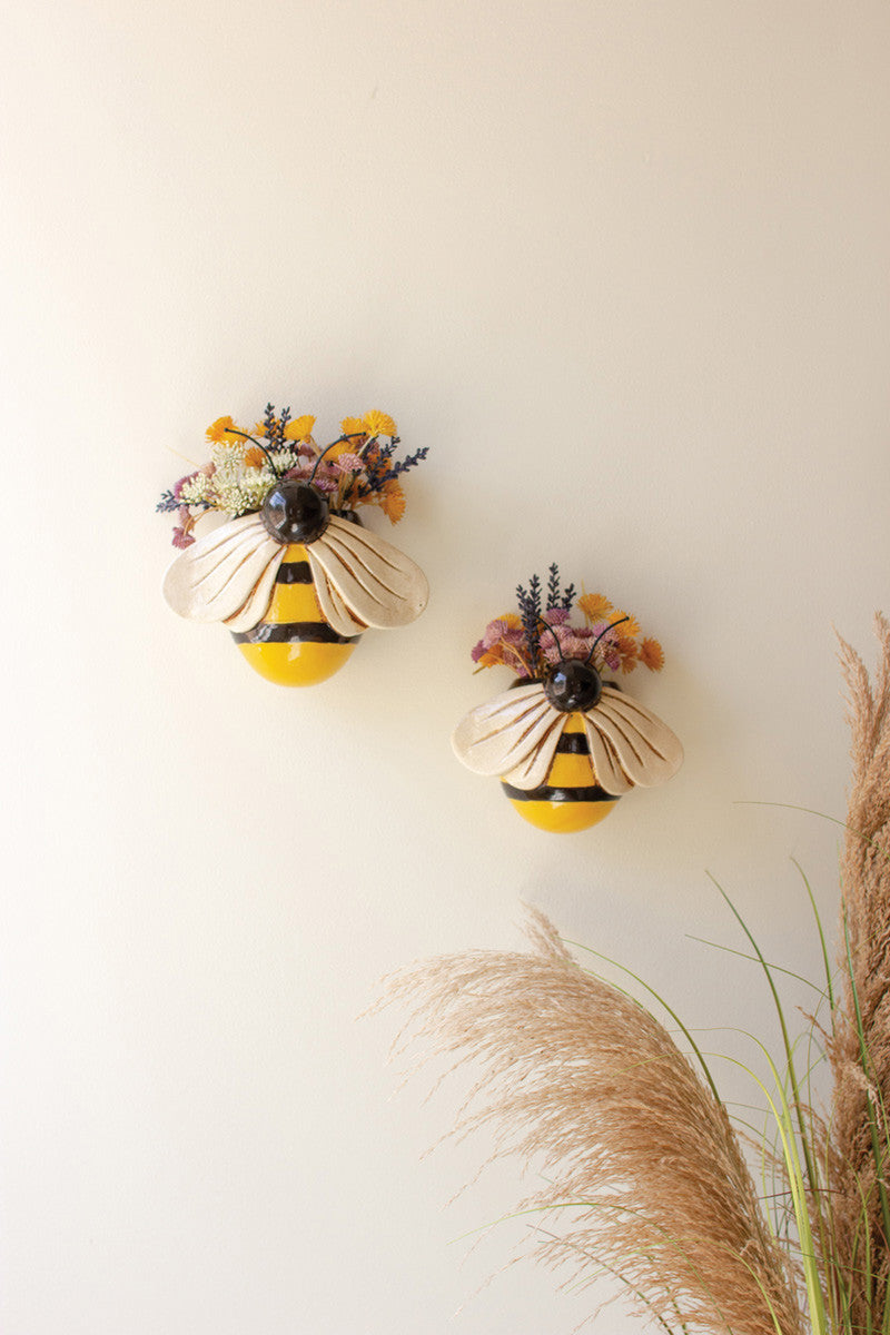 Ceramic Bee Wall Planters, Set of 2