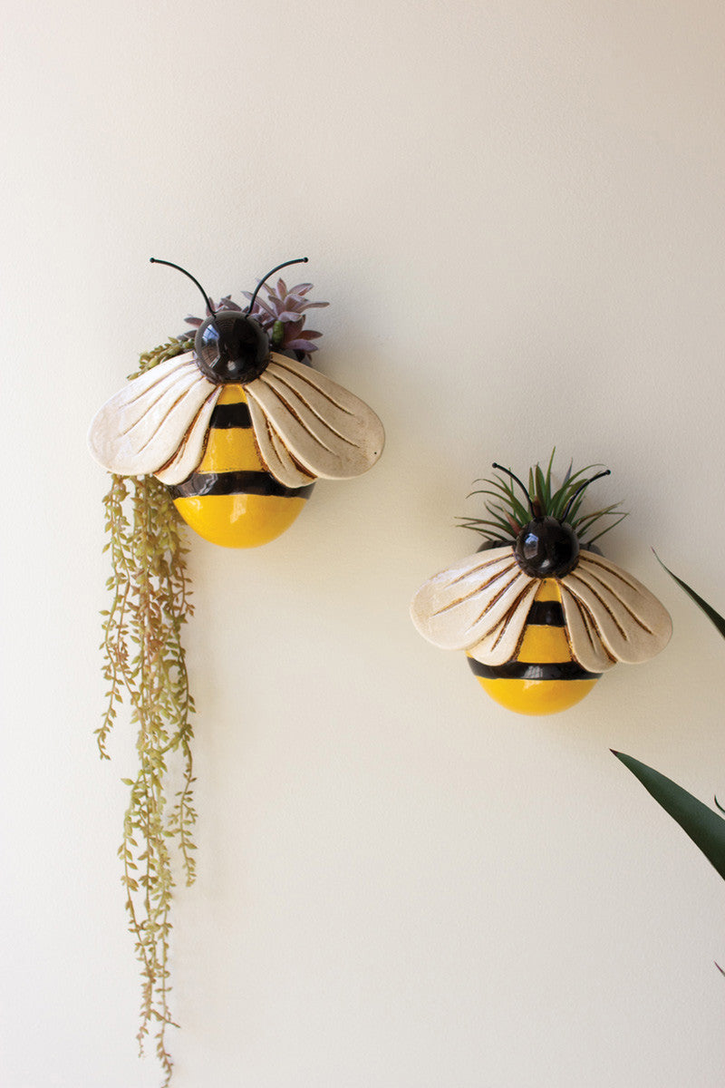 Ceramic Bee Wall Planters, Set of 2