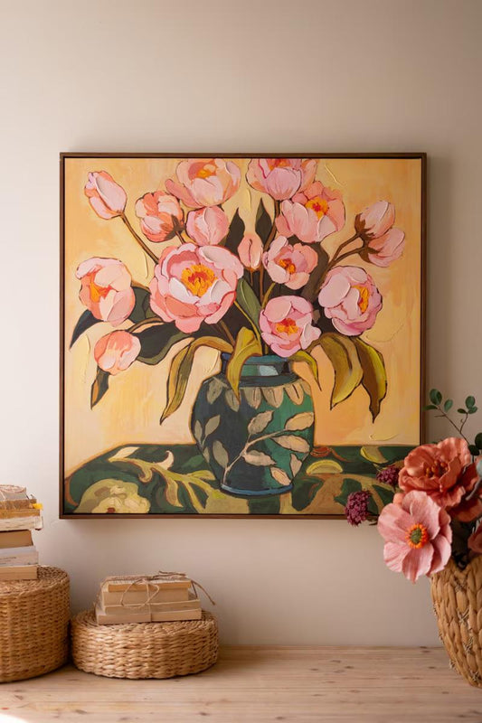 Framed Peony Still Life | Pink Floral Vase Wall Art