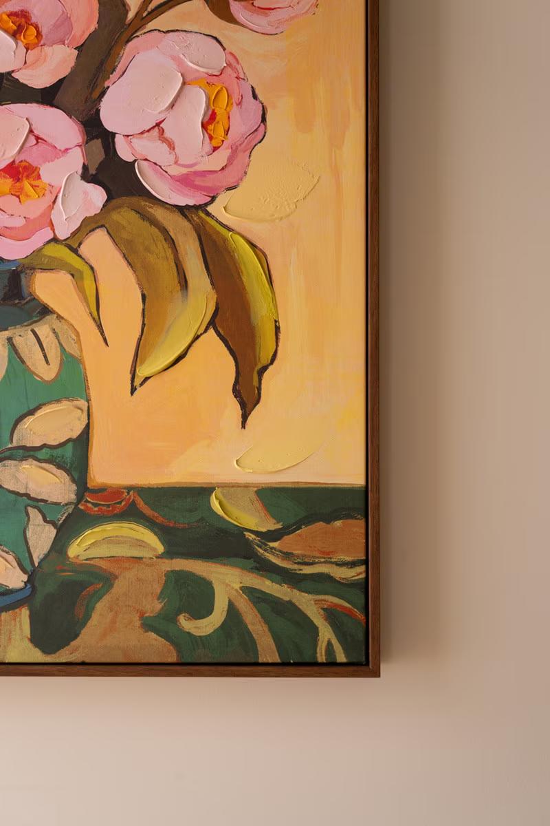 Framed Peony Still Life | Pink Floral Vase Wall Art