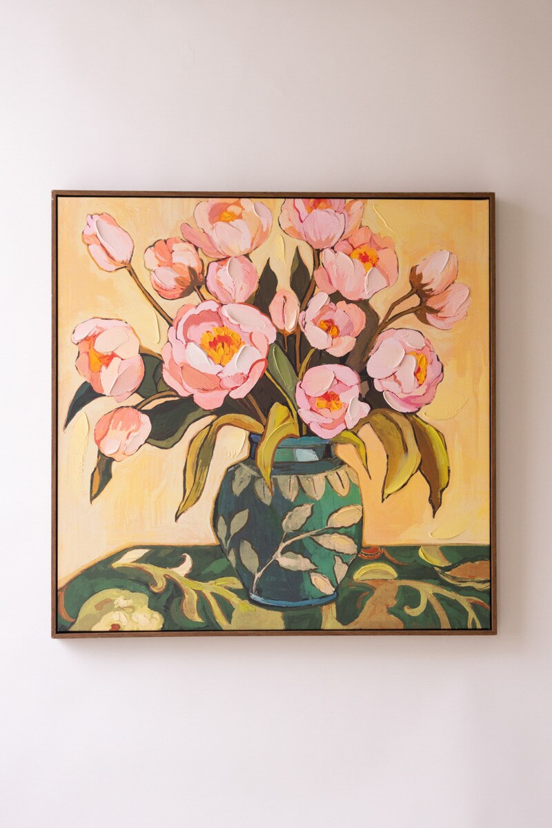 Framed Peony Still Life | Pink Floral Vase Wall Art