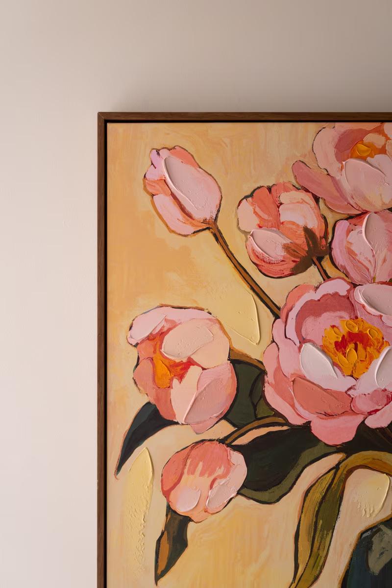 Framed Peony Still Life | Pink Floral Vase Wall Art