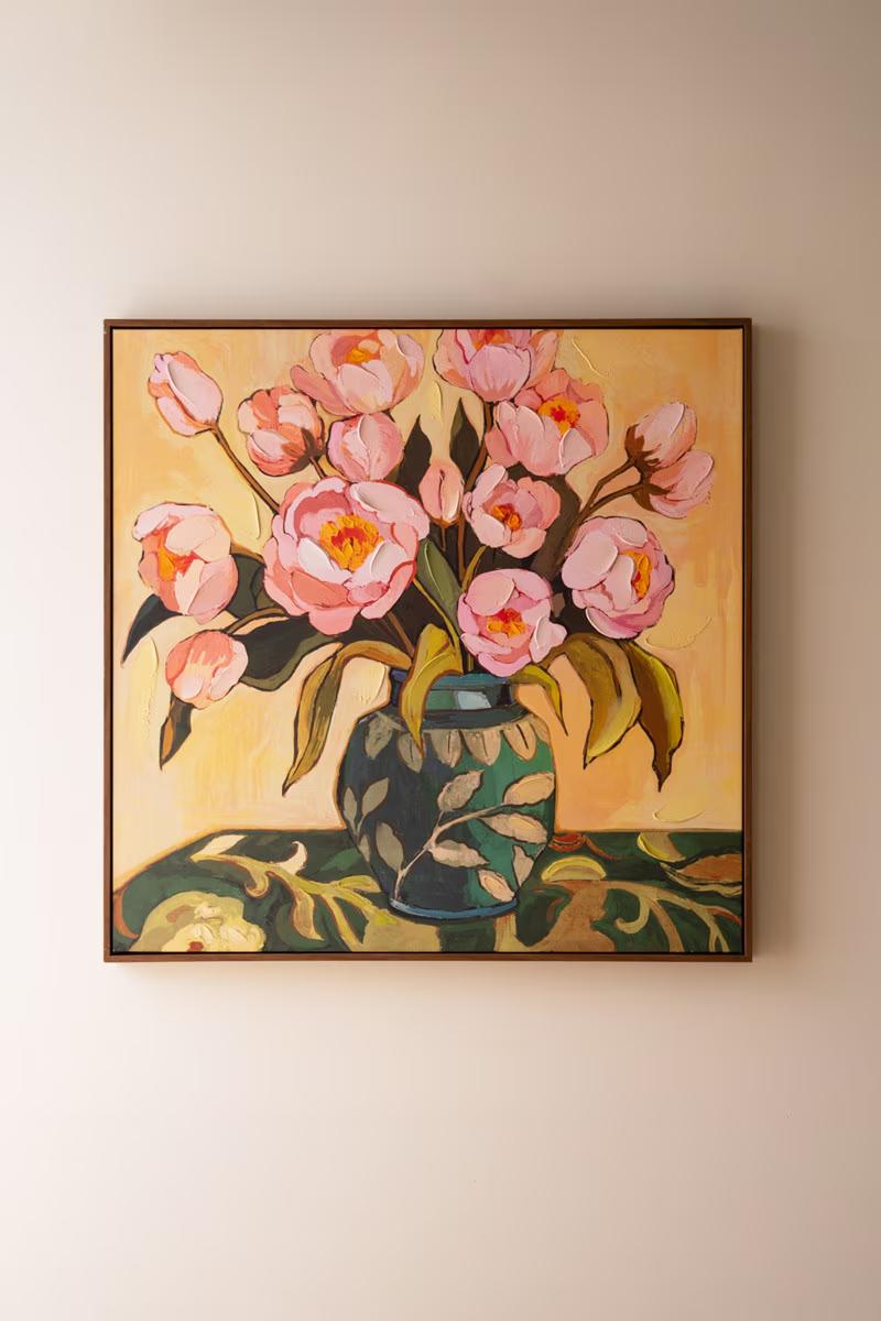 Framed Peony Still Life | Pink Floral Vase Wall Art