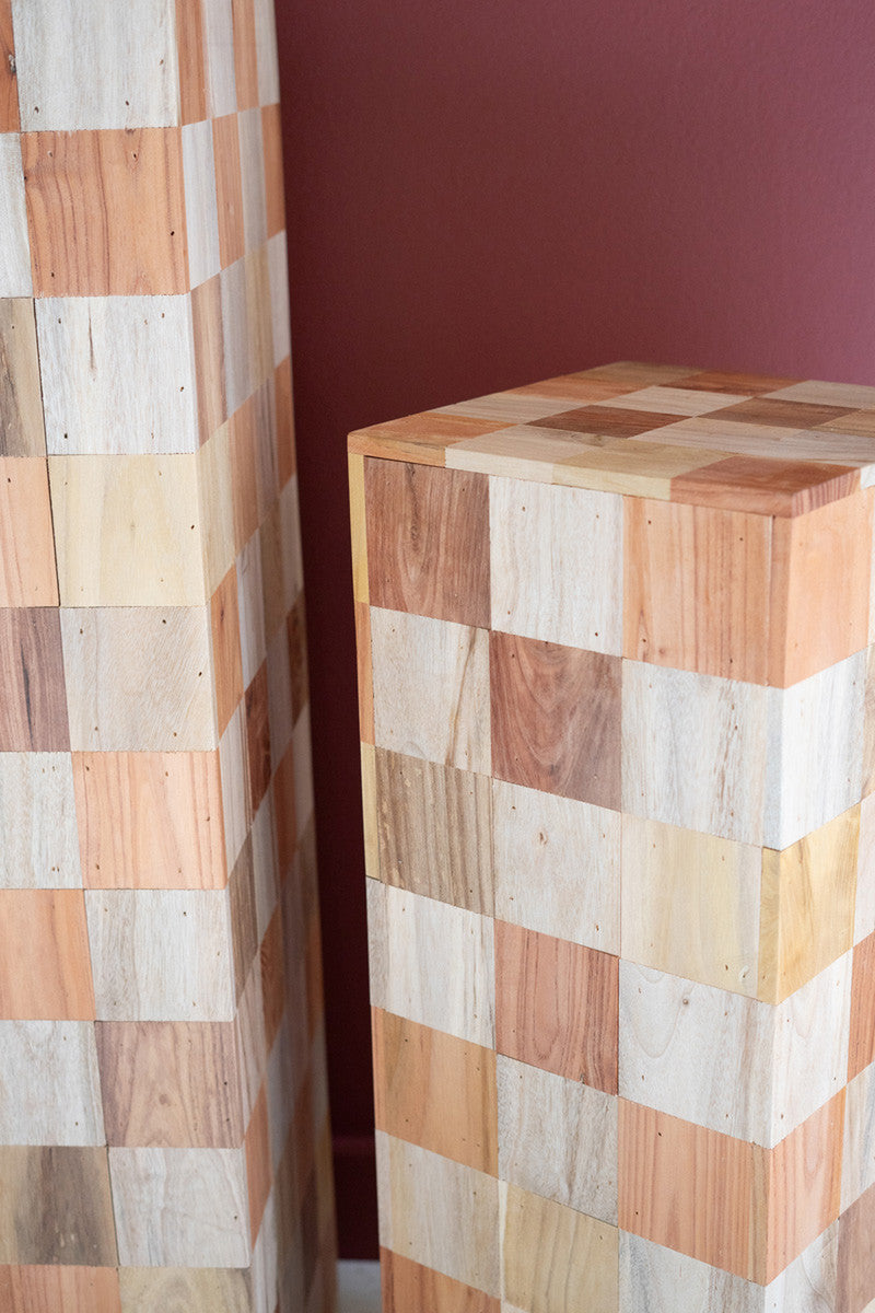 Checkered Wood Pedestals, Set of 2