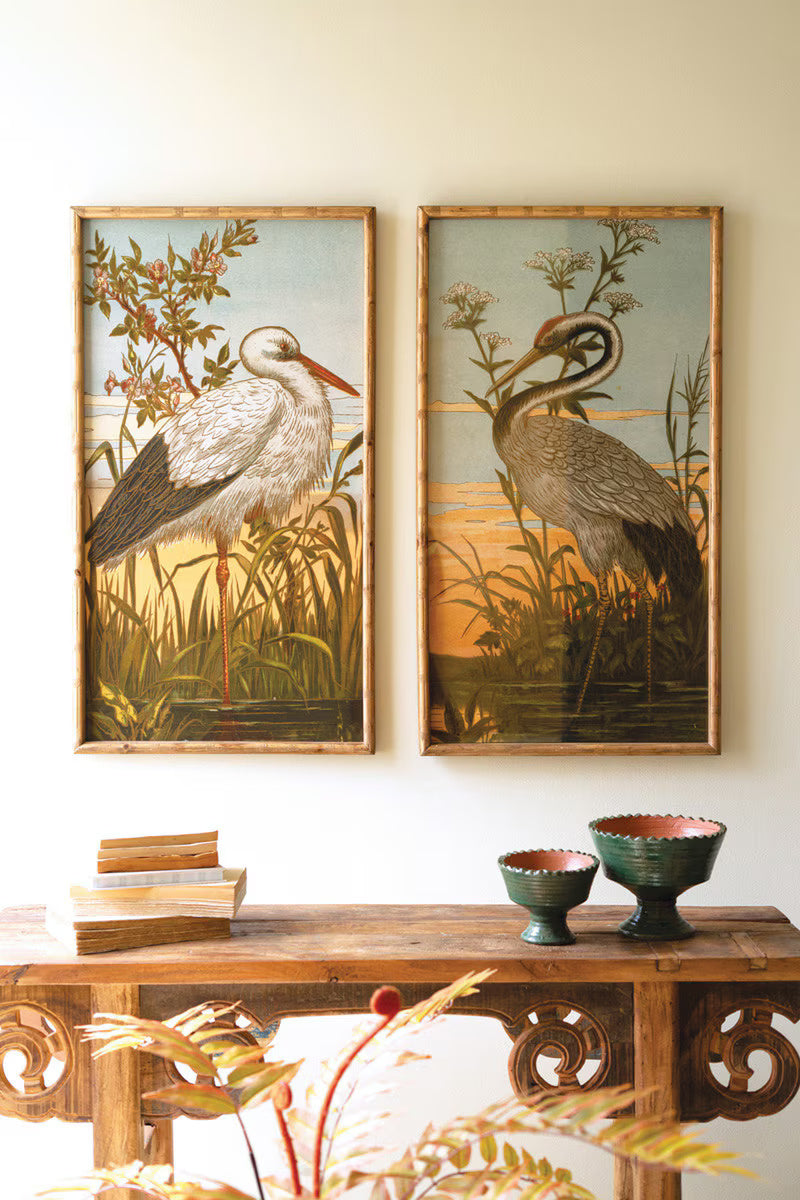 Framed Heron Prints Under Glass (set of 2)