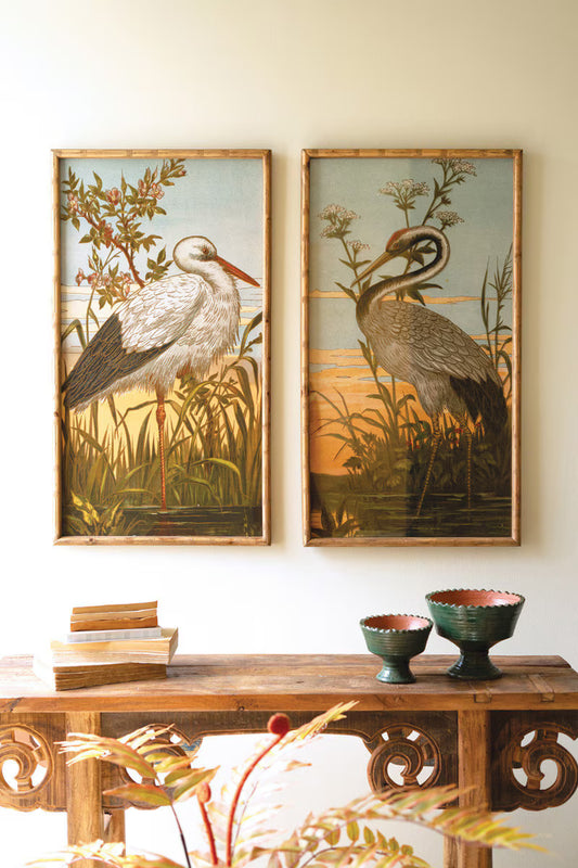 Framed Heron Prints Under Glass (set of 2)
