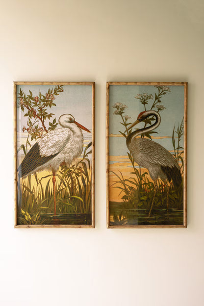Framed Heron Prints Under Glass (set of 2)