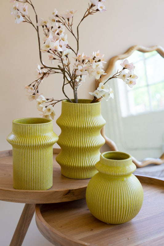 Set of 3 Yellow Ceramic Vases