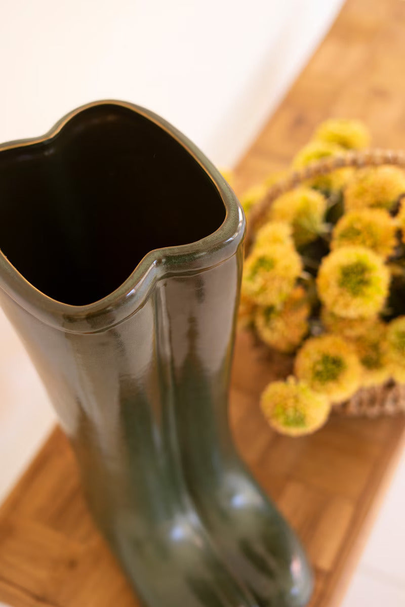 Large Ceramic Hunter Green Boot Vase