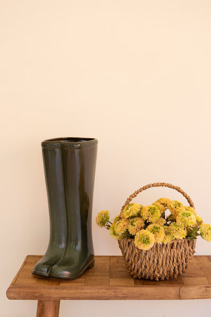 Large Ceramic Hunter Green Boot Vase