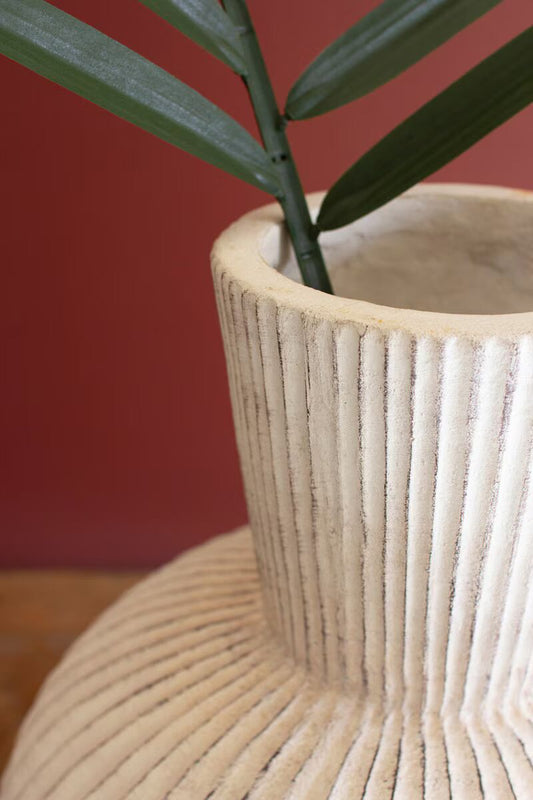 Tall Fluted Stone Composite Bulb Vase | White Decorative Vase