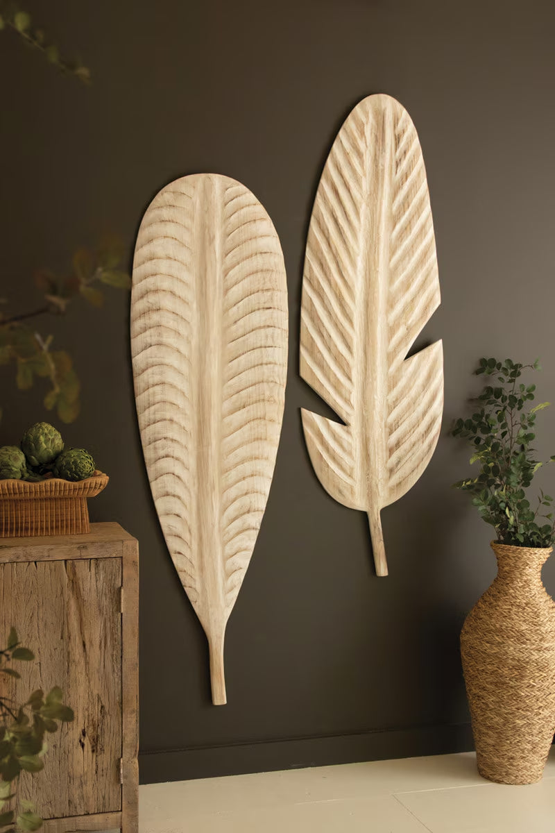 Giant Hand-Carved Paulownia Leaves, Set of 2