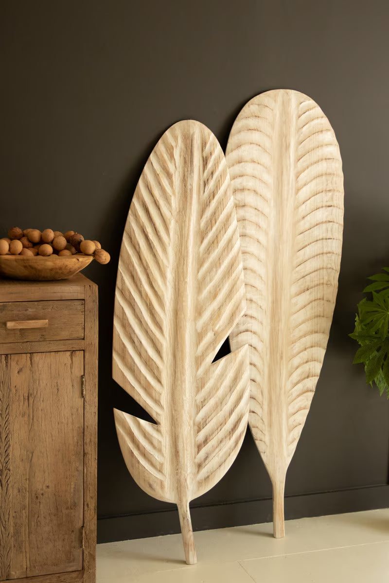 Giant Hand-Carved Paulownia Leaves, Set of 2