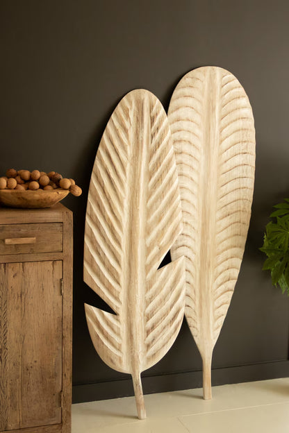 Giant Hand-Carved Paulownia Leaves, Set of 2