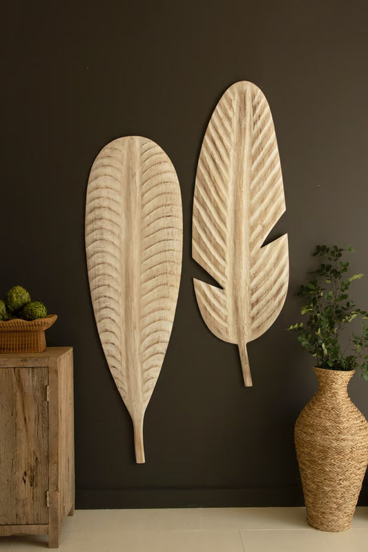 Giant Hand-Carved Paulownia Leaves, Set of 2