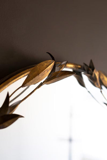 Arched Brass Mirror with Leaves