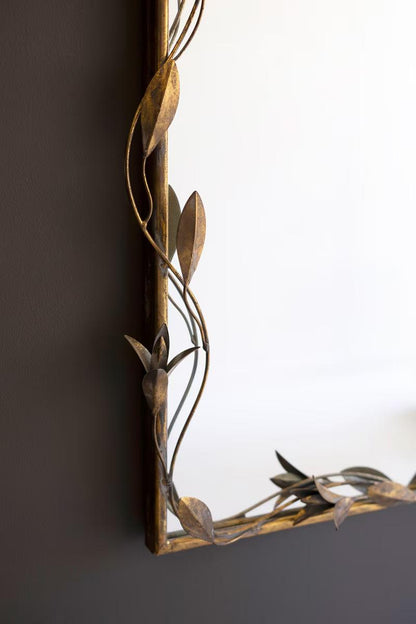 Arched Brass Mirror with Leaves