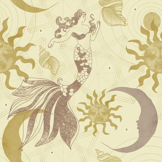 vintage mermaid celestial sun and moon wallpaper removable peel and stick