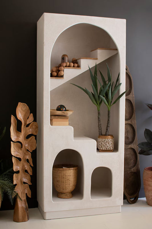 Arched Step-Style Shelving Unit | Textured White Display Shelf