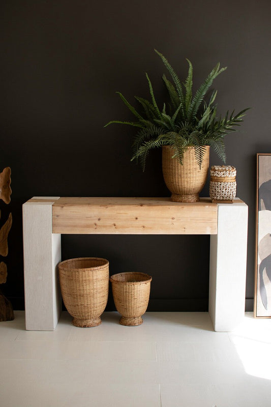 Textured White & Natural Wood Console Table | 54"